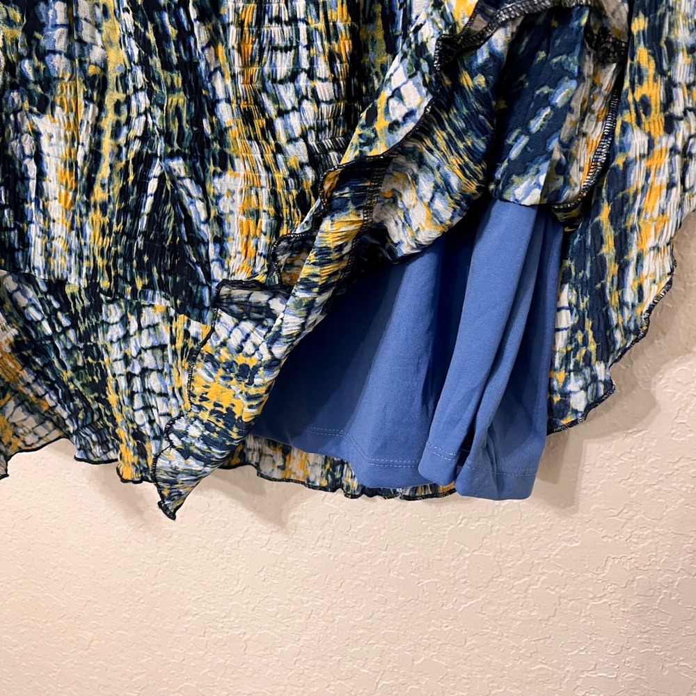 Ashro Womens XL 2 Piece Skirt Set Blue Yellow Abstract Ruffle Top Midi Skirt - Picture 11 of 11